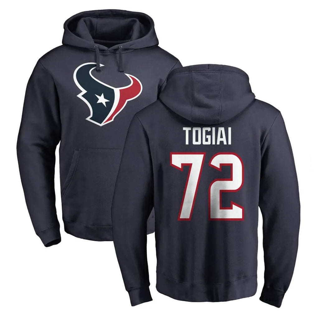 H.Texans #72 Tommy Togiai Player Navy Pro Line Pullover Hoodie Limited Game Gdoa Stitched Jerseys