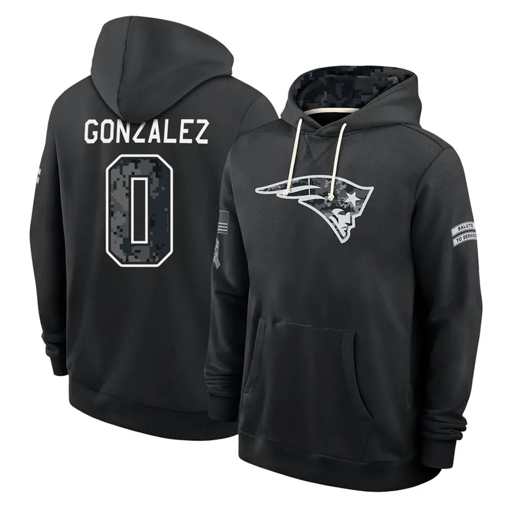 NE.Patriots #0 Christian Gonzalez Player 2026 Black Logo Pullover Hoodies Limited Game Gdoa Stitched Jerseys