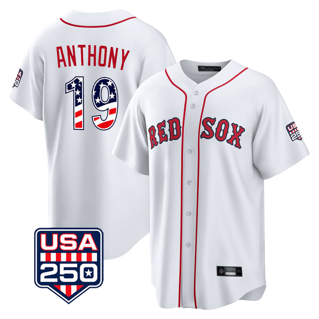 B.Red Sox #19 Roman Anthony Player White USA 250 Fourth of July Home Game Gdoa Stitched Jerseys