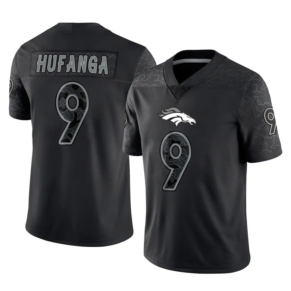 D.Broncos #9 Talanoa Hufanga Player Black Reflective Limited Gdoa Stitched Jerseys