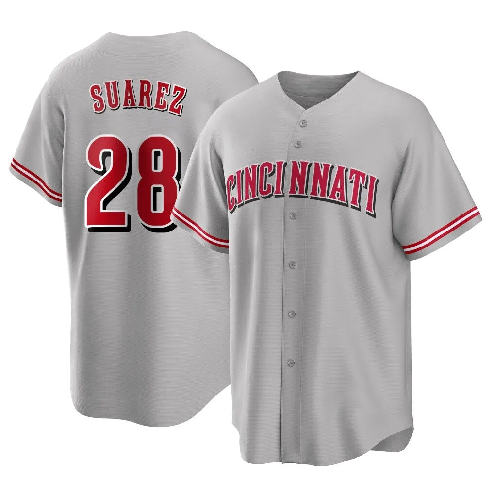 C.Reds #28 Eugenio Su¨¢rez Player Gray Home Game Gdoa Stitched Jerseys