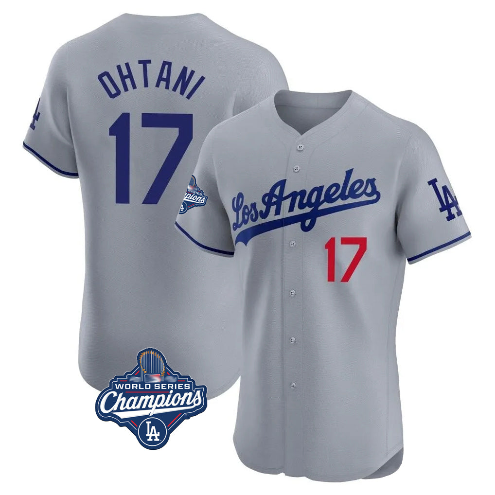 LA.Dodgers #17 Shohei Ohtani Player Gray World Series Meet Limited Elite Home Fdoa Stitched Jerseys
