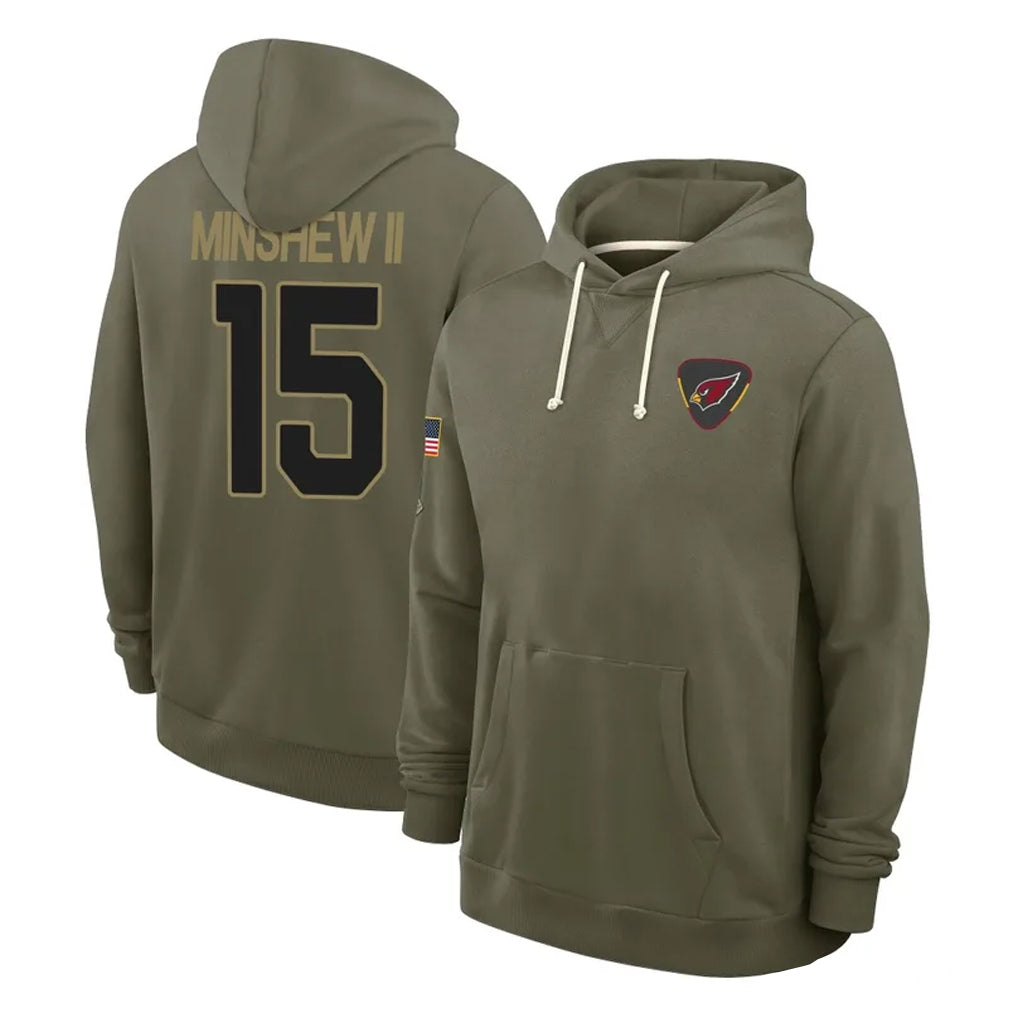 A.Cardinals #15 Gardner Minshew II Player Olive Salute to Service Pullover Hoodies Limited Gdoa Stitched Jerseys