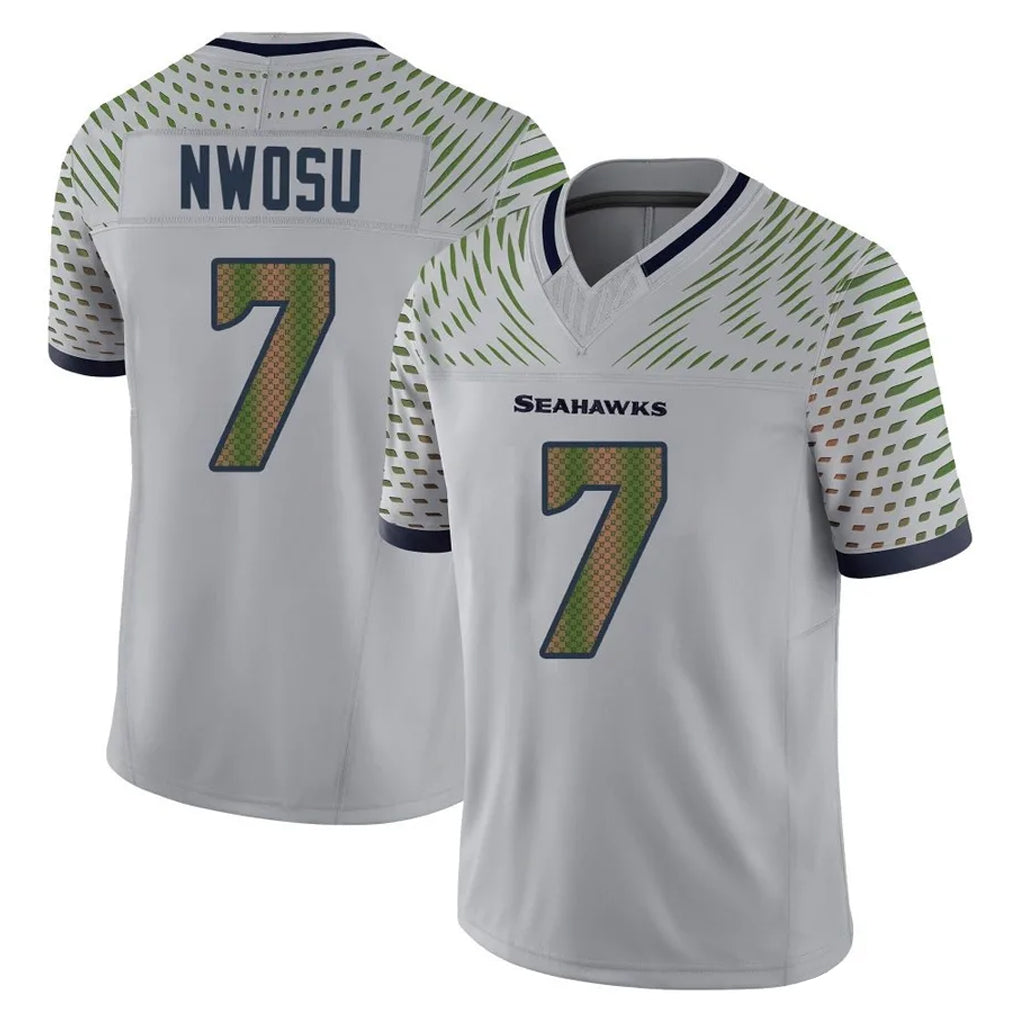 S.Seahawks #7 Uchenna Nwosu Player Grey Limited 2025 Rivalries Collection Home Game Gdoa Stitched Jerseys