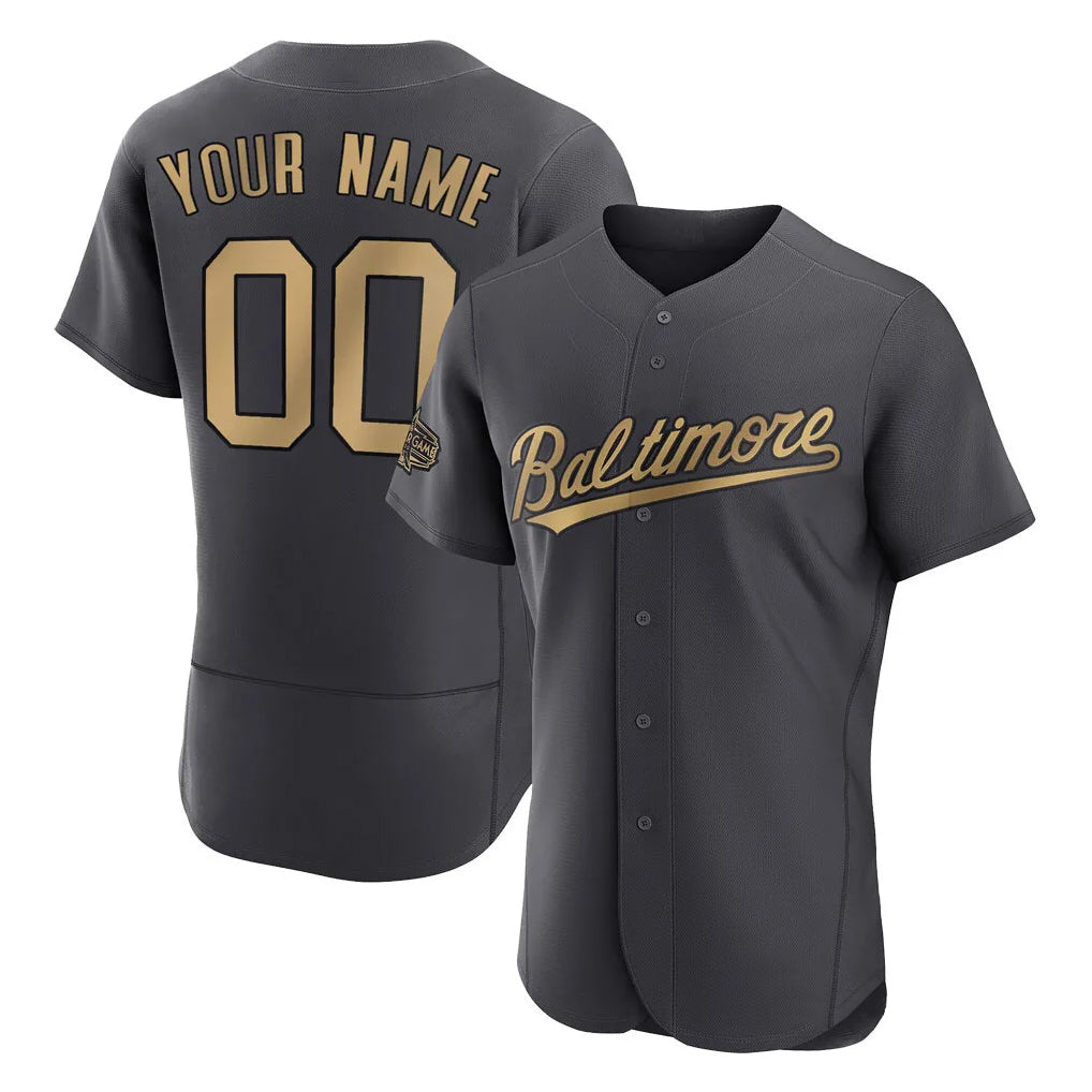 Custom B.Orioles Gray Charcoal All-Star Limited Elite Home Game  Any Name & Number Gdoa Stitched Jerseys