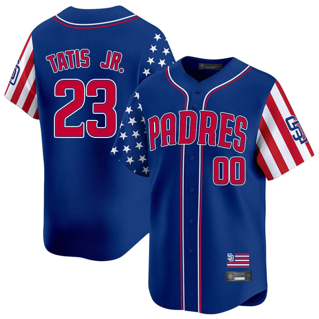 S.Diego Padres #23 Fernando Tatis Jr Player Royal Independence Day Home Limited Fdoa Stitched Jerseys