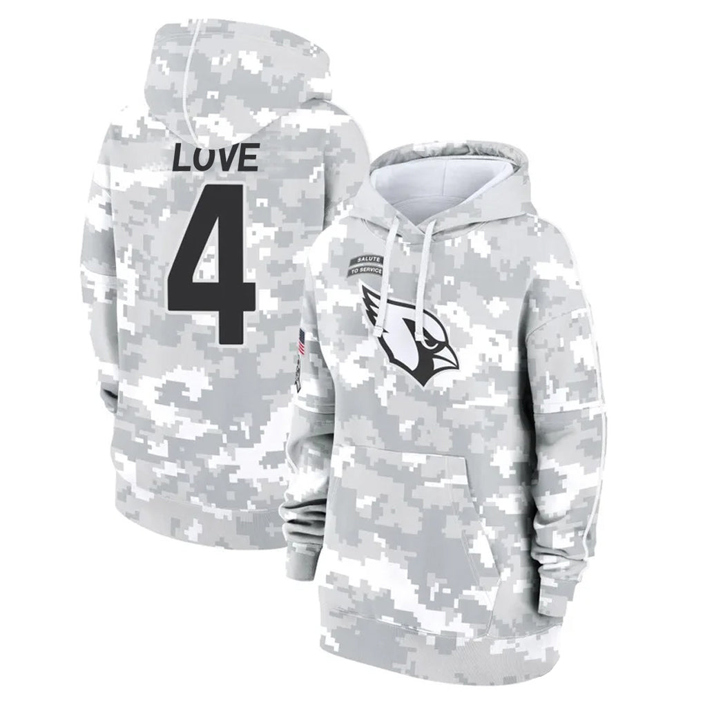 A.Cardinals #4 Jeremiyah Love Player Arctic Camo Salute to Service Hoodies Gdoa Stitched Jerseys