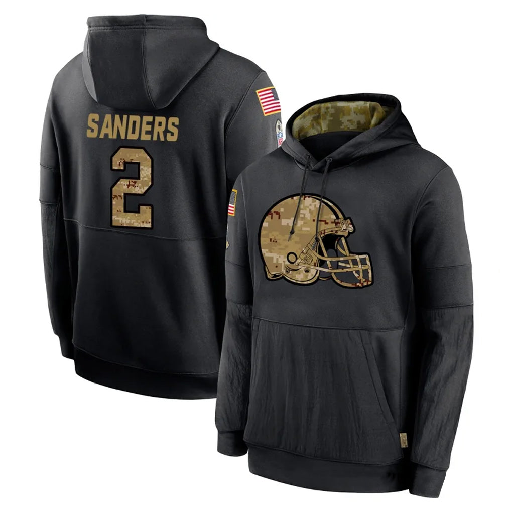 C.Browns #2 Shedeur Sanders Player Black Salute to Service Pullover Hoodies Limited Gdoa Stitched Jerseys
