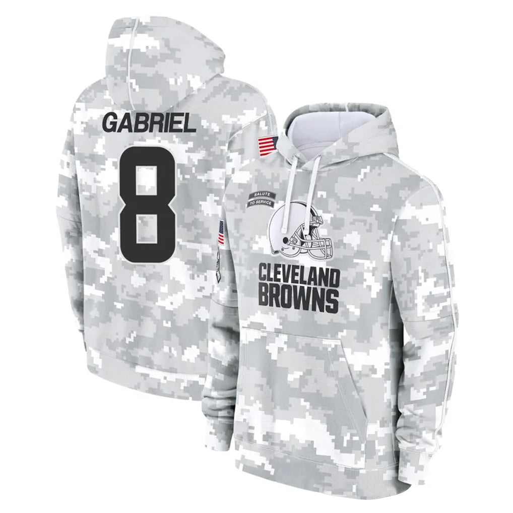 C.Browns #8 Dillon Gabriel Player Arctic Camo Salute to Service Hoodies Limited Game Gdoa Stitched Jerseys