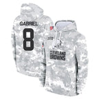 C.Browns #8 Dillon Gabriel Player Arctic Camo Salute to Service Hoodies Limited Game Gdoa Stitched Jerseys