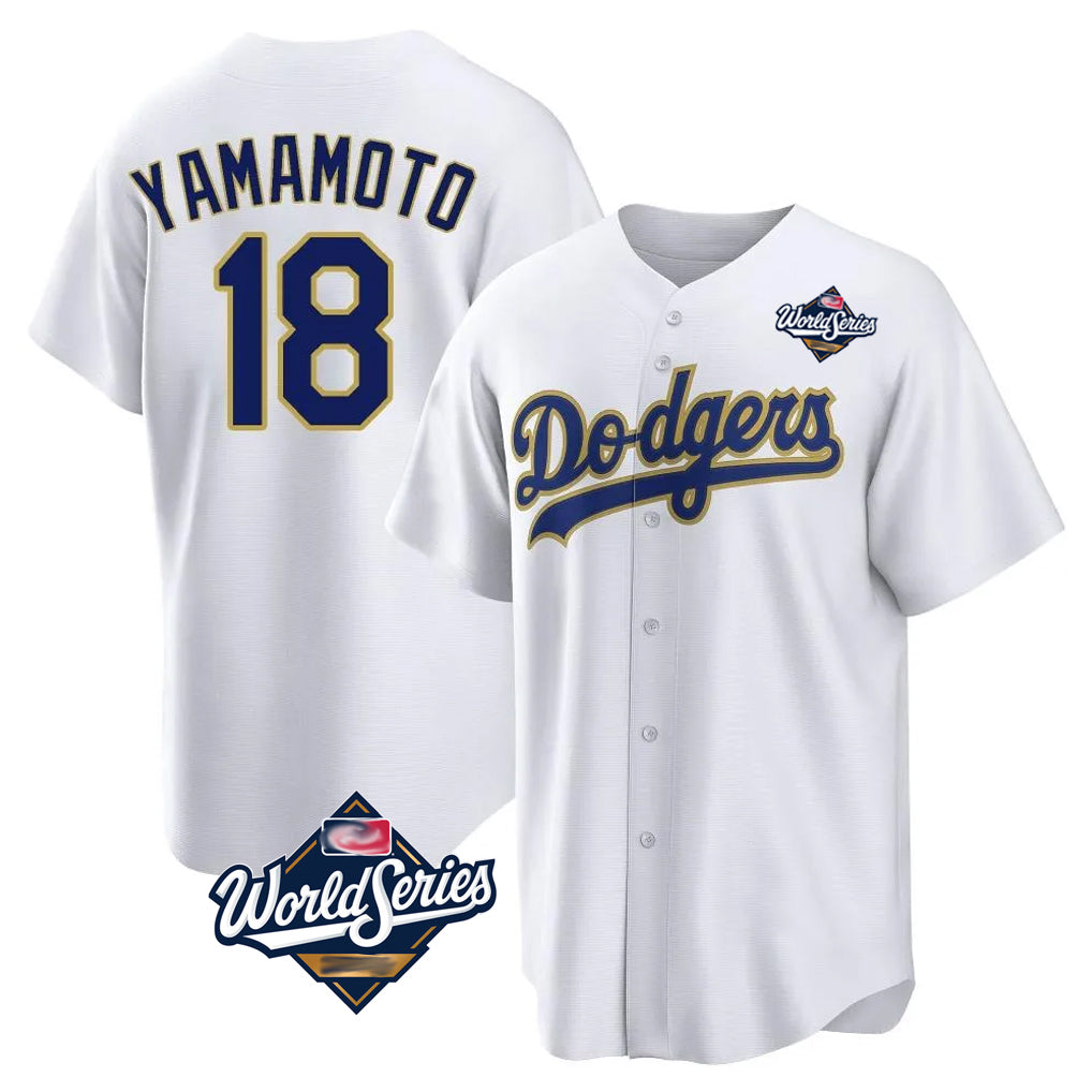 LA.Dodgers #18 Yoshinobu Yamamoto Player Gold White World Series 2026 Collection Stadium Game Fdoa Stitched Jerseys