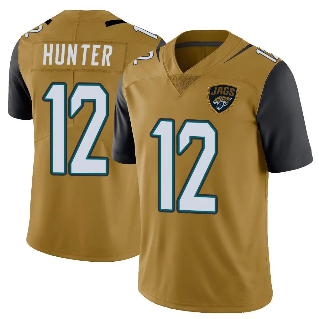 J.Jaguars #12 Travis Hunter Player Gold Vapor Limited Home Game Gdoa Stitched Jerseys