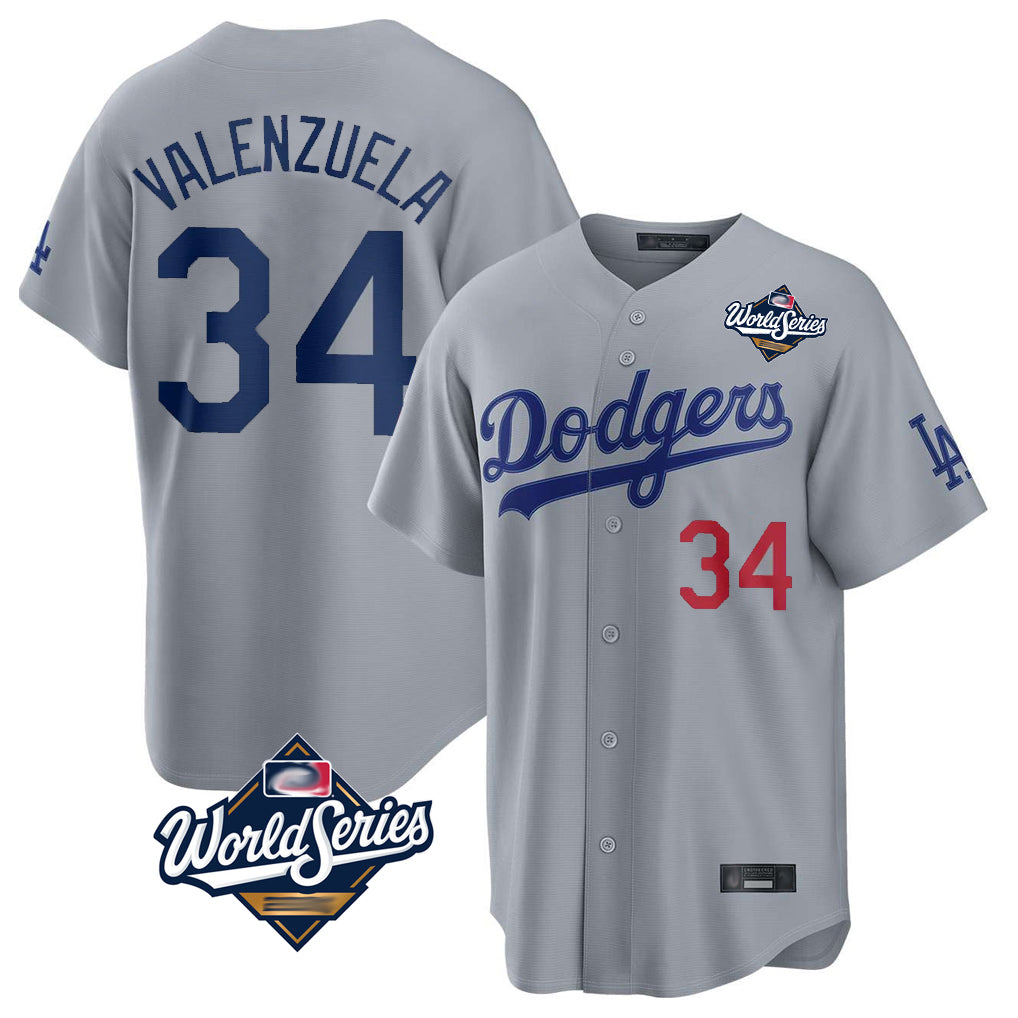 LA.Dodgers #34 Fernando Valenzuela Player Gray World Series Game Home Fdoa Stitched Jerseys