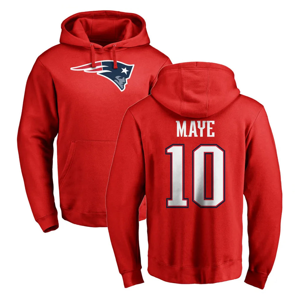 NE.Patriots #10 Drake Maye Player Red LOGO Pullover Hoodies Home Game Gdoa Stitched Jerseys