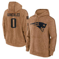 NE.Patriots #0 Christian Gonzalez Player Brown Salute to Service Pullover Hoodies Limited Game Gdoa Stitched Jerseys
