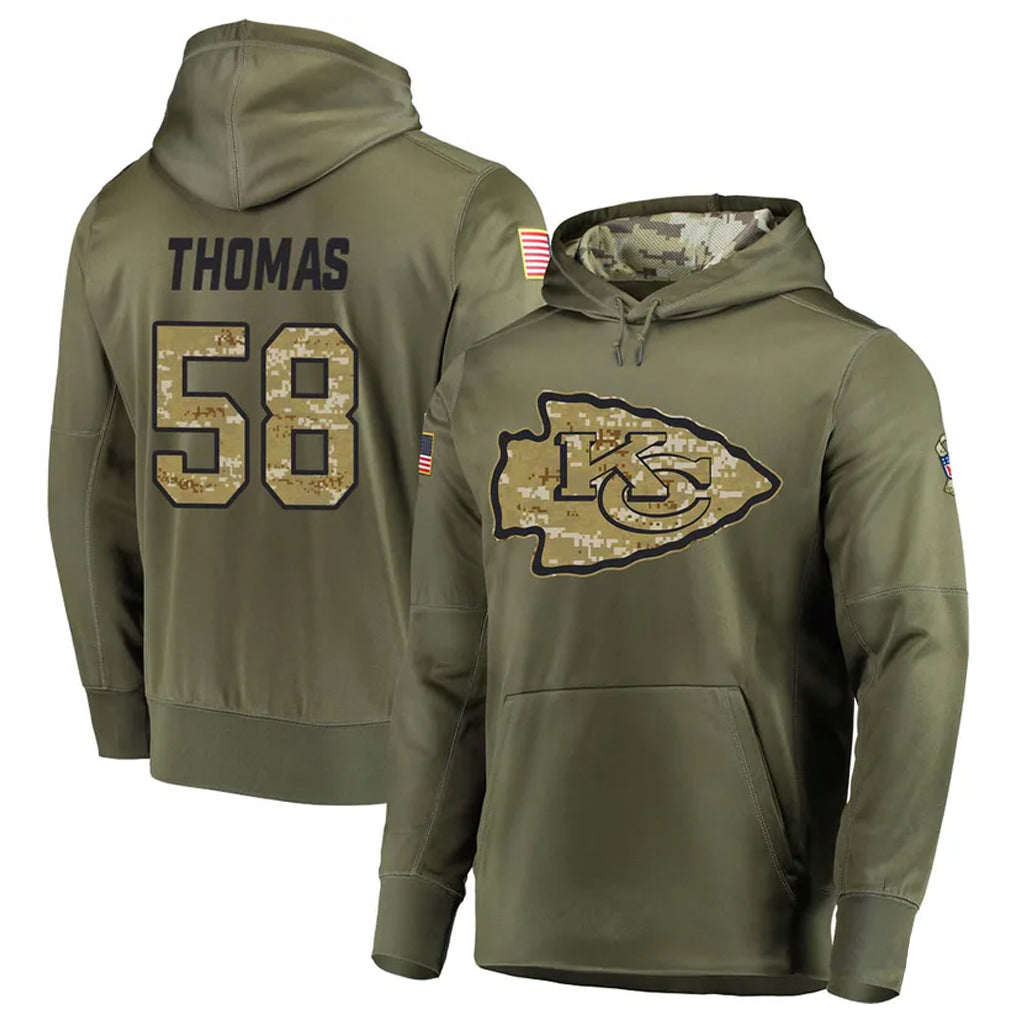 KC.Chiefs #58 Derrick Thomas Player Salute to Service Limited Olive Hoodies Gdoa Stitched Jerseys