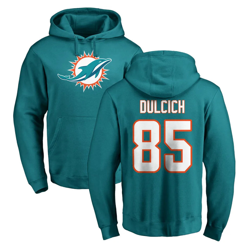M.Dolphins #85 Greg Dulcich Player Aqua LOGO Pullover Hoodies Limited Gdoa Stitched Jerseys