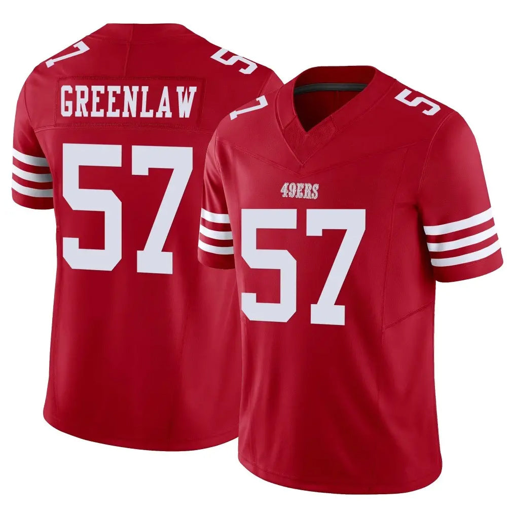 SF.49ers #57 Dre Greenlaw Player Red Limited Vapor F.U.S.E. Home Game Gdoa Stitched Jerseys