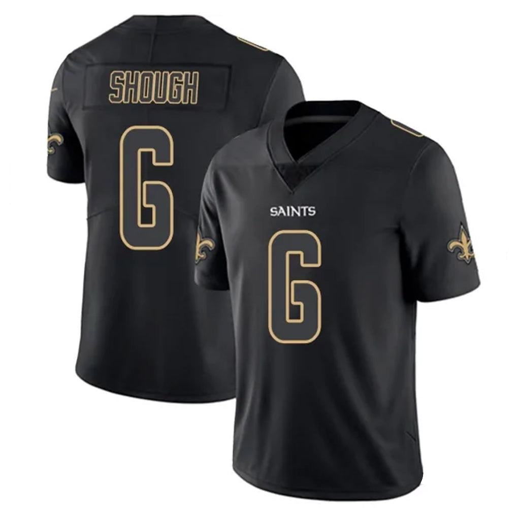 NO.Saints #6 Tyler Shough Player Black Impact Limited Home Game Gdoa Stitched Jerseys