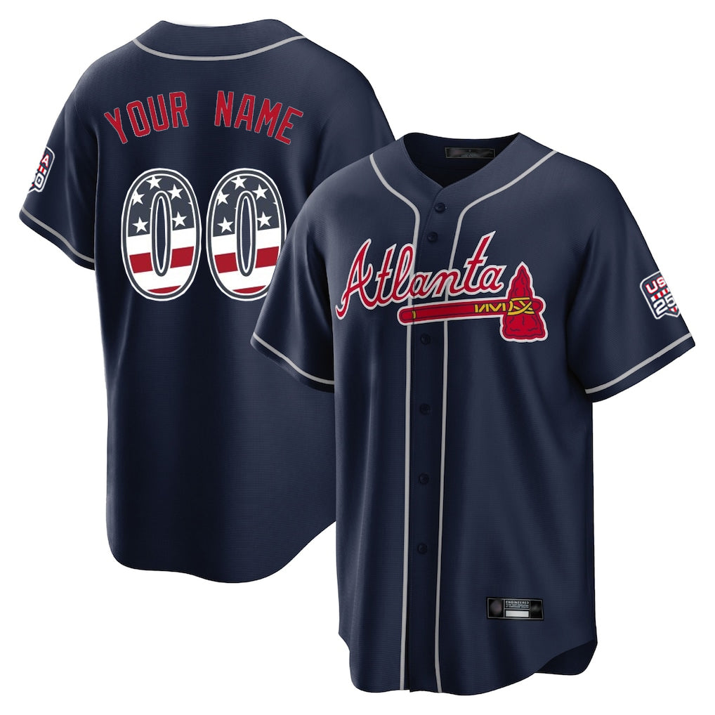 Custom A.Braves Navy USA 250 Fourth of July Limited Home Game Any Name & Number Gdoa Stitched Jerseys