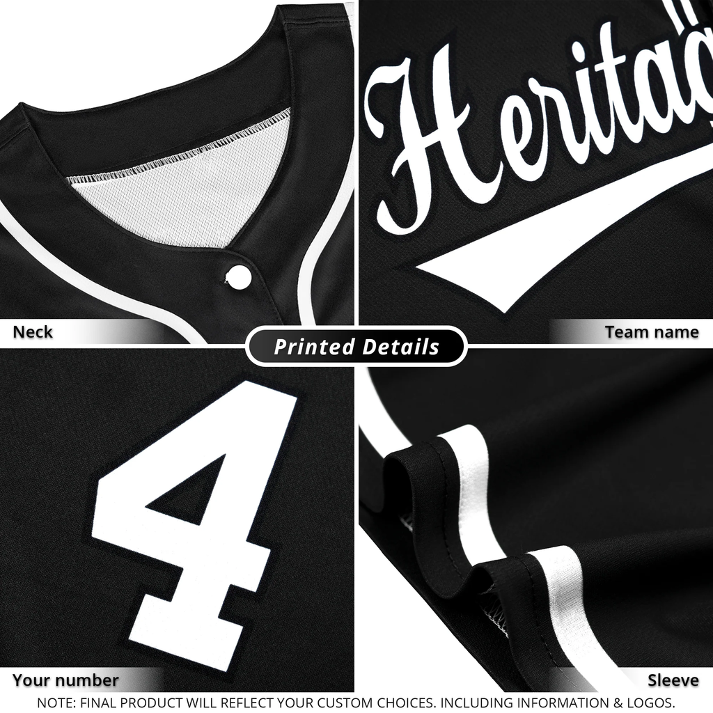 Custom Black White Classic Style Authentic Baseball Jersey-1
