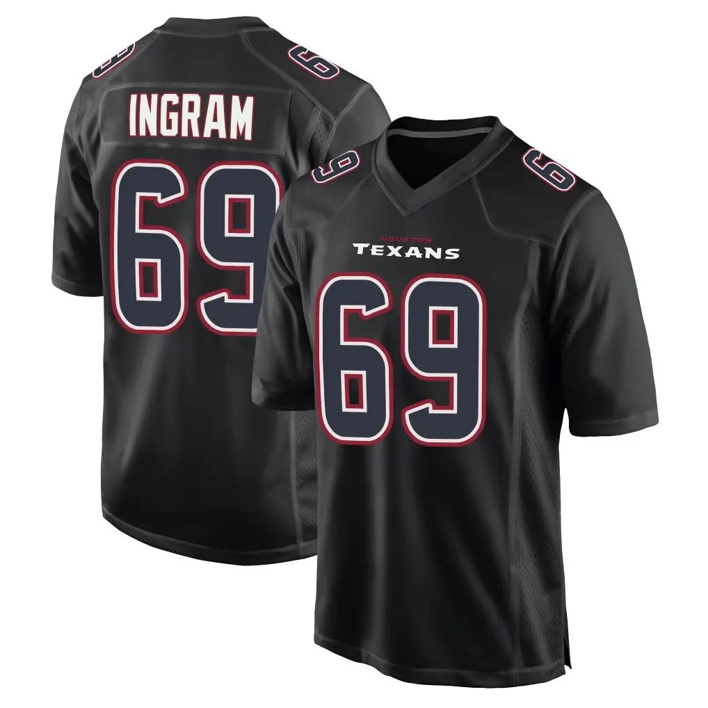 H.Texans #69 Ed Ingram Player Black Fashion Home Game Gdoa Stitched Jerseys
