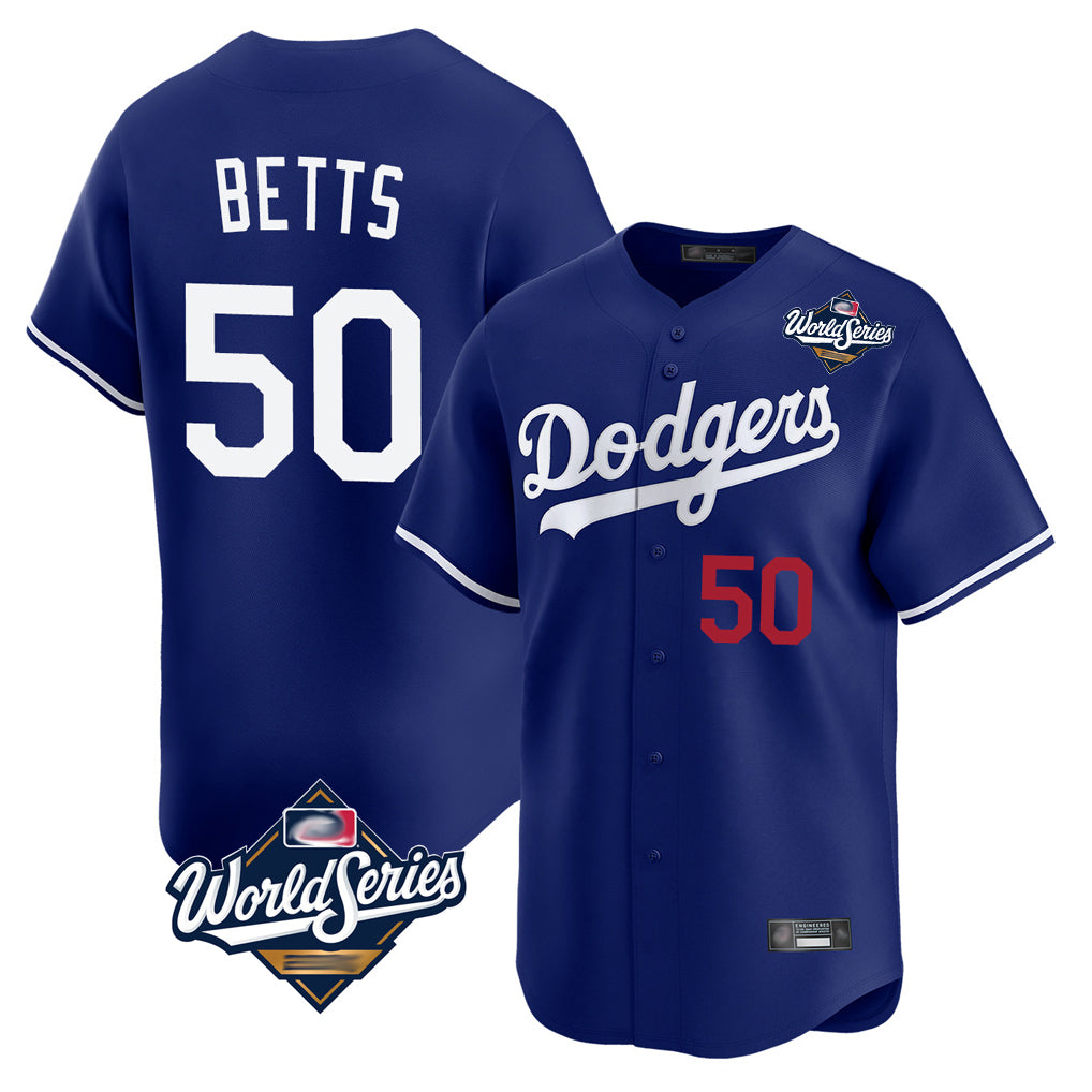 LA.Dodgers #50 Mookie Betts Player Royal World Series Limited Home Fdoa Stitched Jerseys