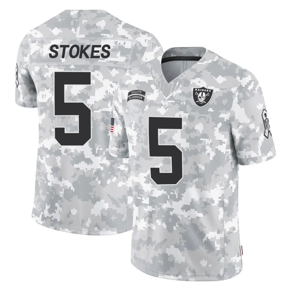 LV.Raiders #5 Eric Stokes Player Arctic Camo Salute To Service Limited Game Gdoa Stitched Jerseys