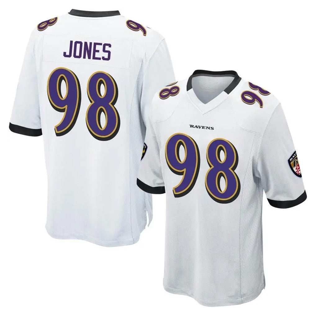 B.Ravens #98 Travis Jones Player White Home Game Gdoa Stitched Jerseys