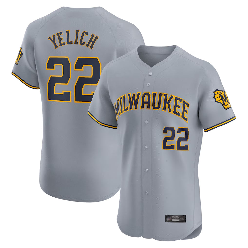 M.Brewers #22 Christian Yelich Player Gray Home Limited Elite Fdoa Stitched Jerseys