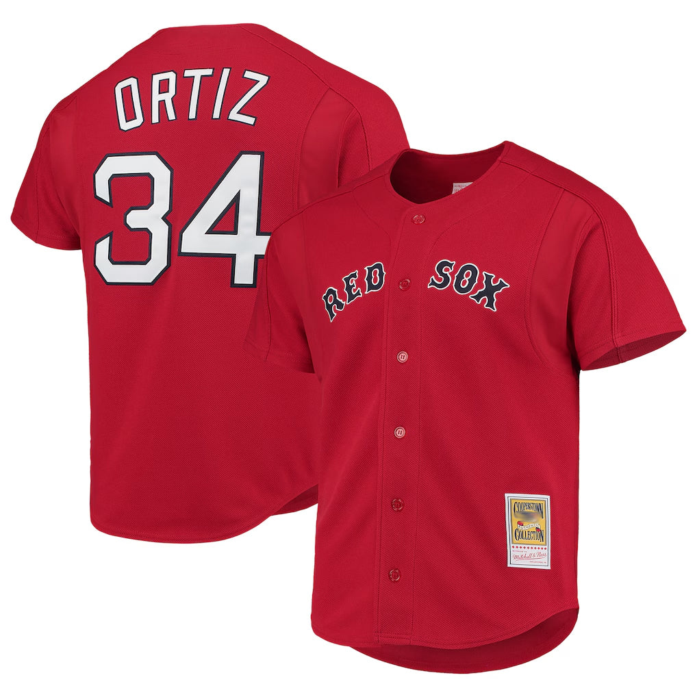 B.Red Sox #34 David Ortiz Player Red Mitchell & Ness Cooperstown Collection Home Gdoa Stitched Jerseys