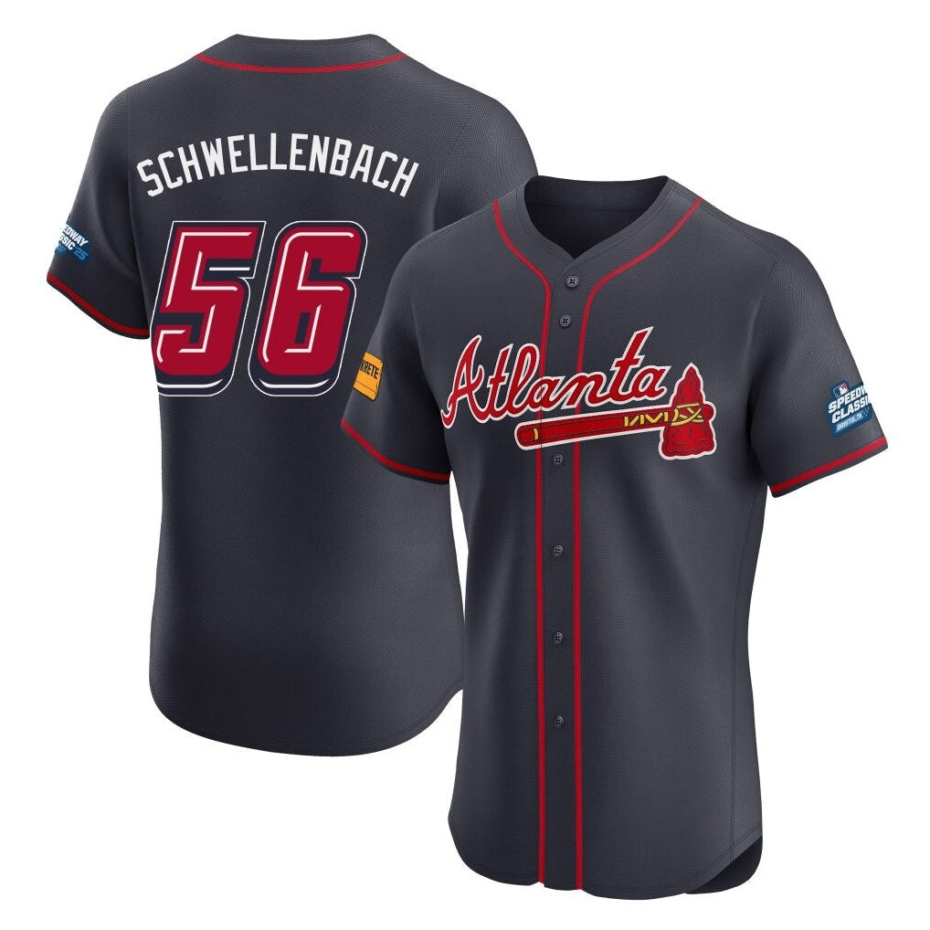 A.Braves #56 Spencer Schwellenbach Player Navy 2025 Speedway Classic Limited Elite Home Game Gdoa Stitched Jerseys