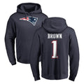 NE.Patriots #1 A.J. Brown Player Navy LOGO Pullover Hoodies Home Game Gdoa Stitched Jerseys
