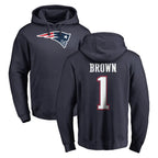 NE.Patriots #1 A.J. Brown Player Navy LOGO Pullover Hoodies Home Game Gdoa Stitched Jerseys