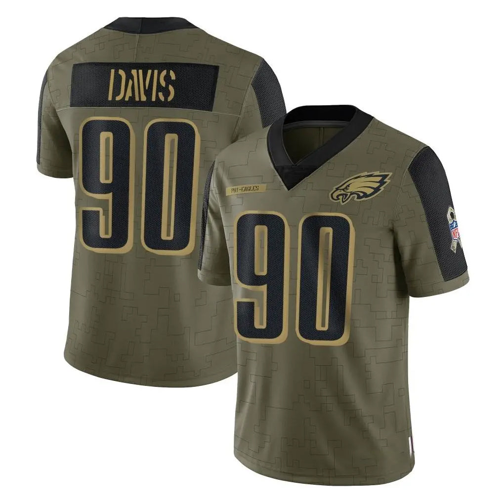 P.Eagles #90 Jordan Davis Player Olive Salute To Service Limited Game Gdoa Stitched Jerseys