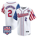 B.Orioles #2 Gunnar Henderson Player White USA 250 Independence Day Vapor Premier Limited Home Game Gdoa Stitched Jerseys