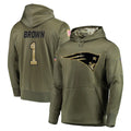 NE.Patriots #1 A.J. Brown Player Olive Salute to Service Pullover Hoodies Home Game Gdoa Stitched Jerseys