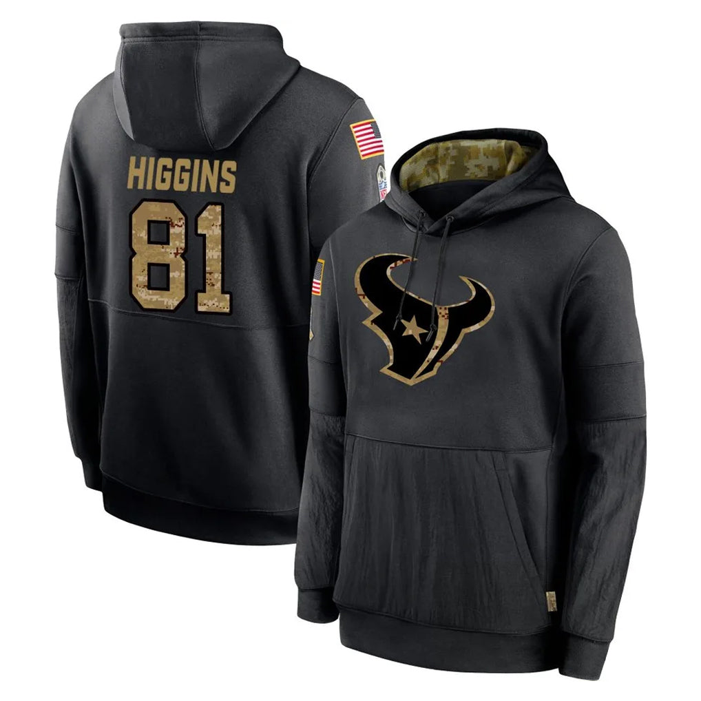 H.Texans #81 Jayden Higgins Player Black Salute to Service Hoodies Limited Game Gdoa Stitched Jerseys
