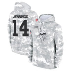 M.Vikings #14 Jauan Jennings Player Arctic Camo Salute to Service Pullover Hoodies Limited Game Gdoa Stitched Jerseys