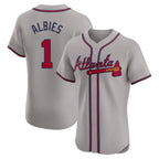 A.Braves #1 Ozzie Albies Player Gray Limited Elite Home Game Gdoa Stitched Jerseys
