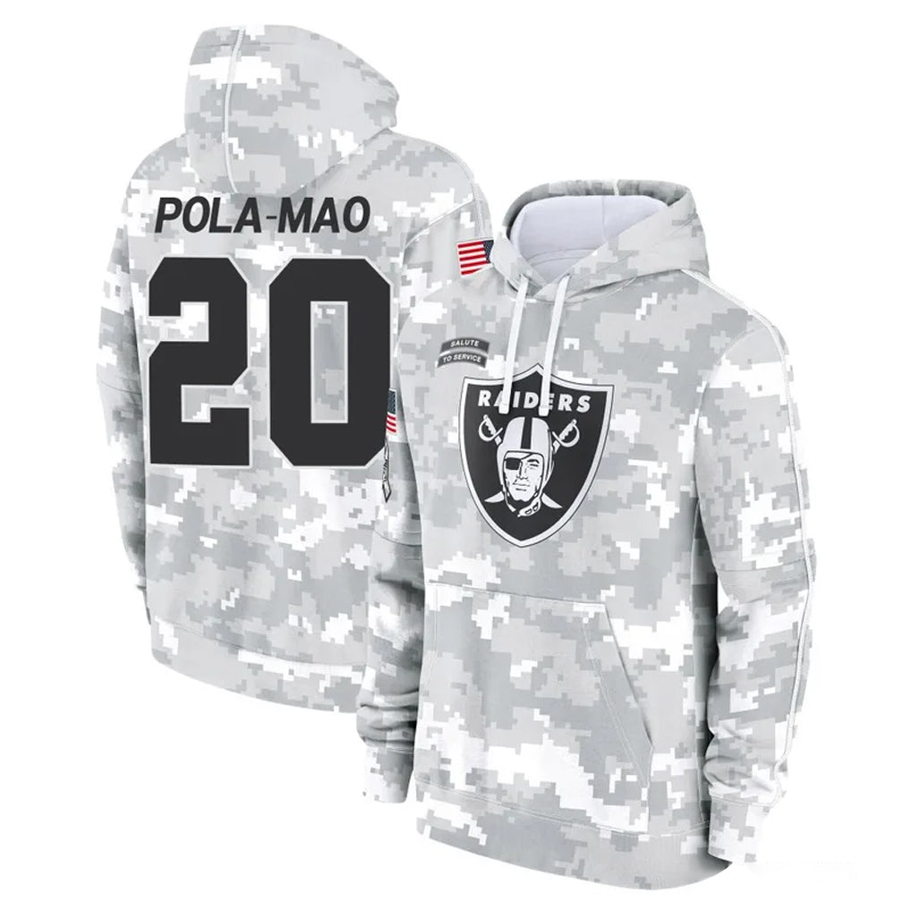 LV.Raiders #20 Isaiah Pola-Mao Player Arctic Camo Salute to Service Hoodies Limited Game Gdoa Stitched Jerseys