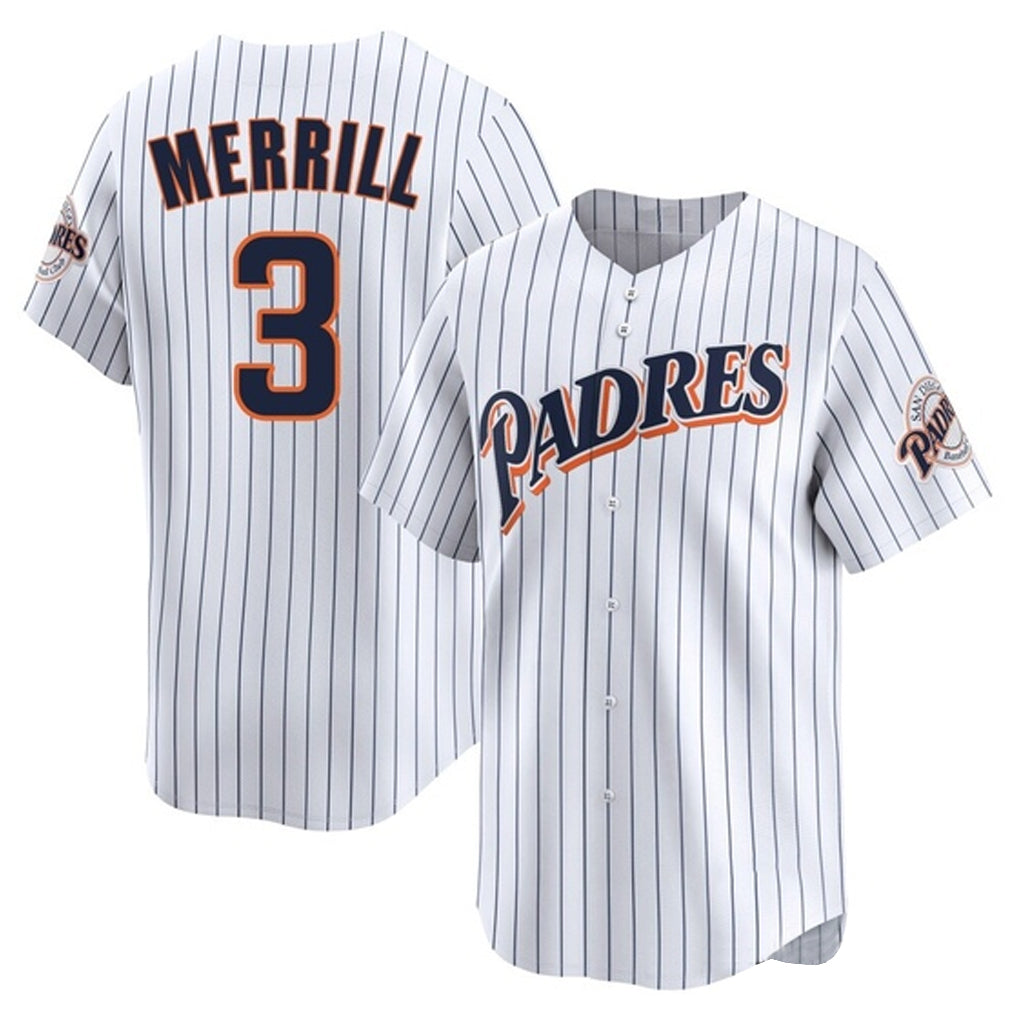 S.Diego Padres #3 Jackson Merrill Player White Cooperstown Collection Limited Home Fdoa Stitched Jerseys