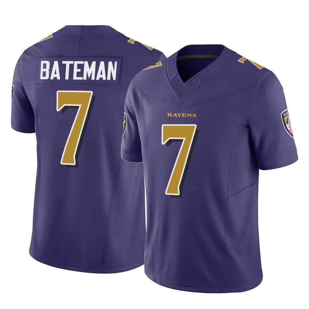 B.Ravens #7 Rashod Bateman Player Purple Vapor F.U.S.E. Limited Gdoa Stitched Jerseys