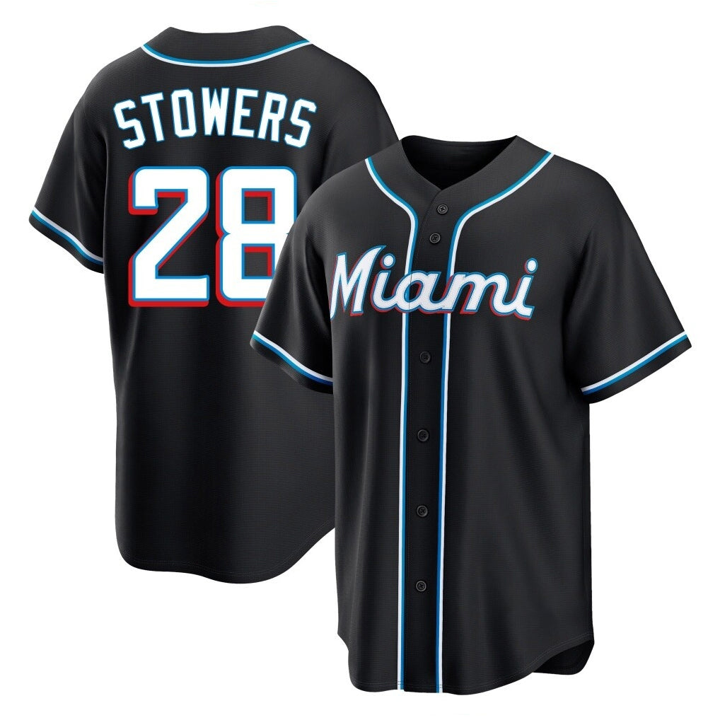 M.Marlins #28 Kyle Stowers Player Black Fashion Out Home Game Fdoa Stitched Jerseys