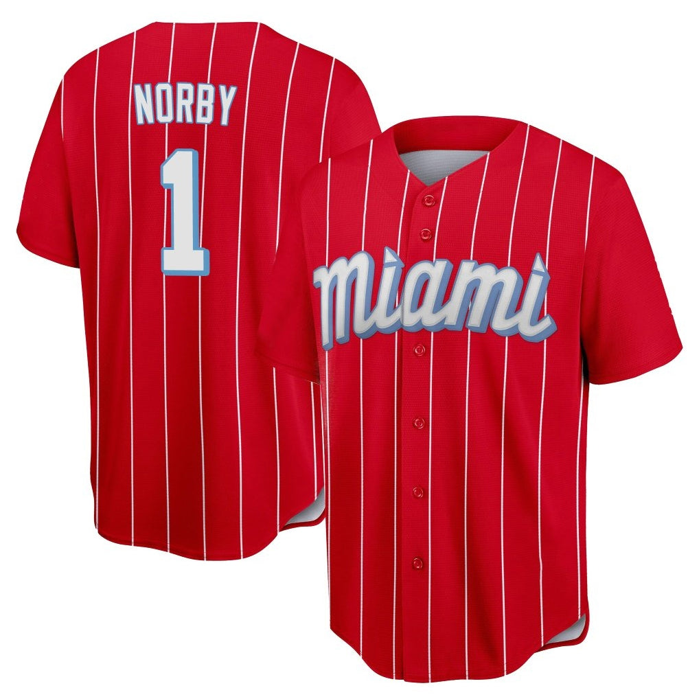 M.Marlins #1 Connor Norby Player Red City Connect Home Game Fdoa Stitched Jerseys