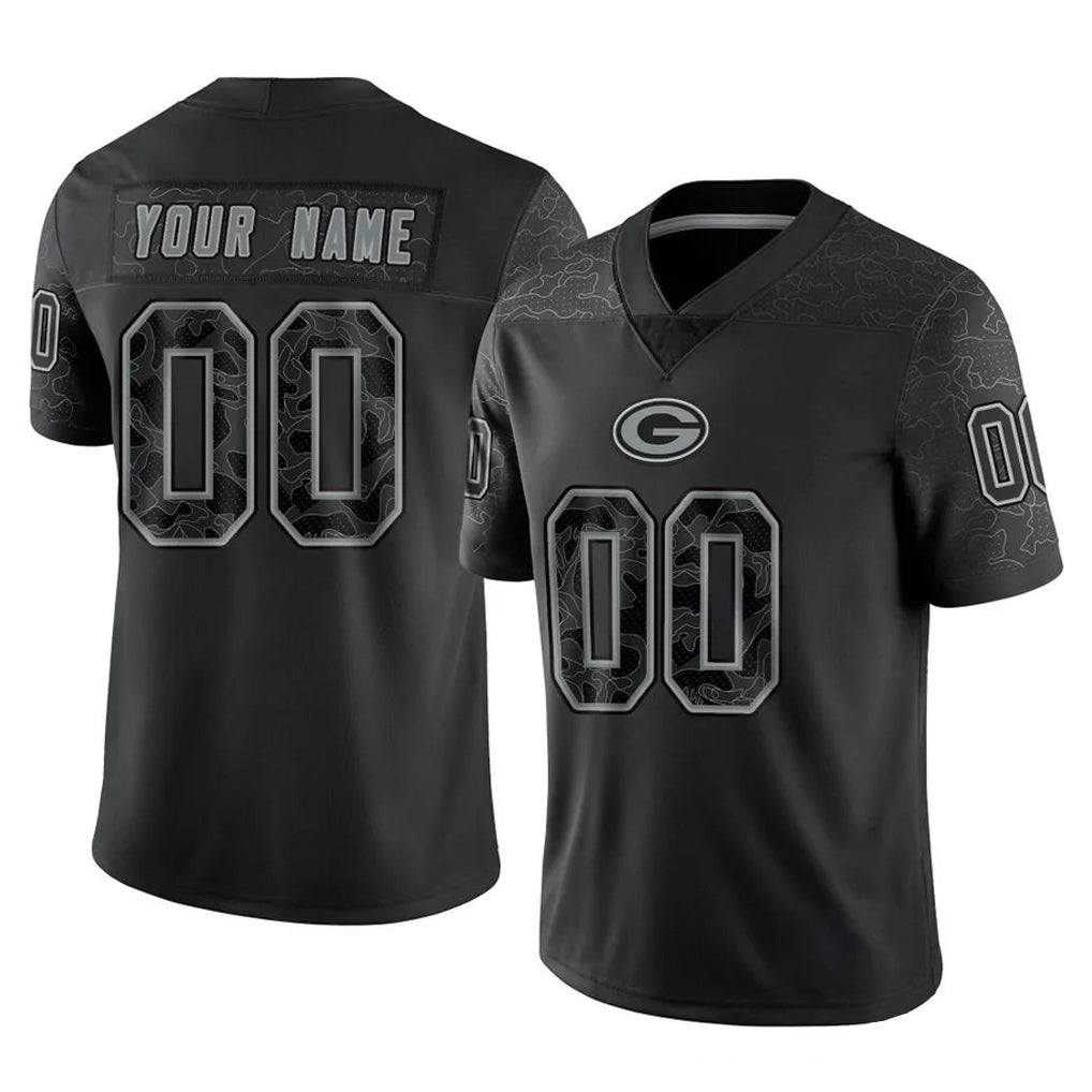 Custom GB.Packers Black Reflective Limited Home Game Any Name & Numbers Gdoa Stitched Jerseys