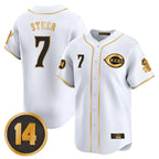 C.Reds #7 Spencer Steer Player White-Gold Vapor Premier Limited Home Gdoa Stitched Jerseys