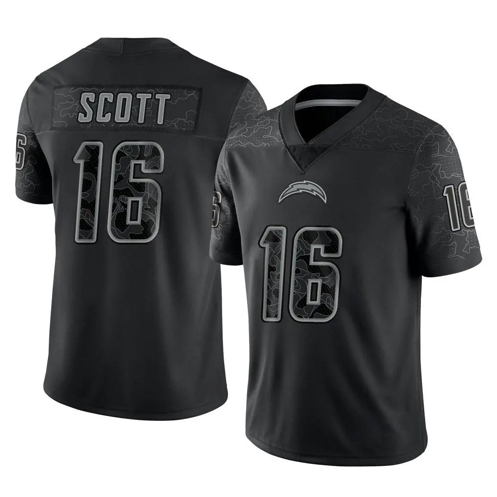 LA.Chargers #16 J.K. Scott Player Black Limited Reflective Home Game Gdoa Stitched Jerseys