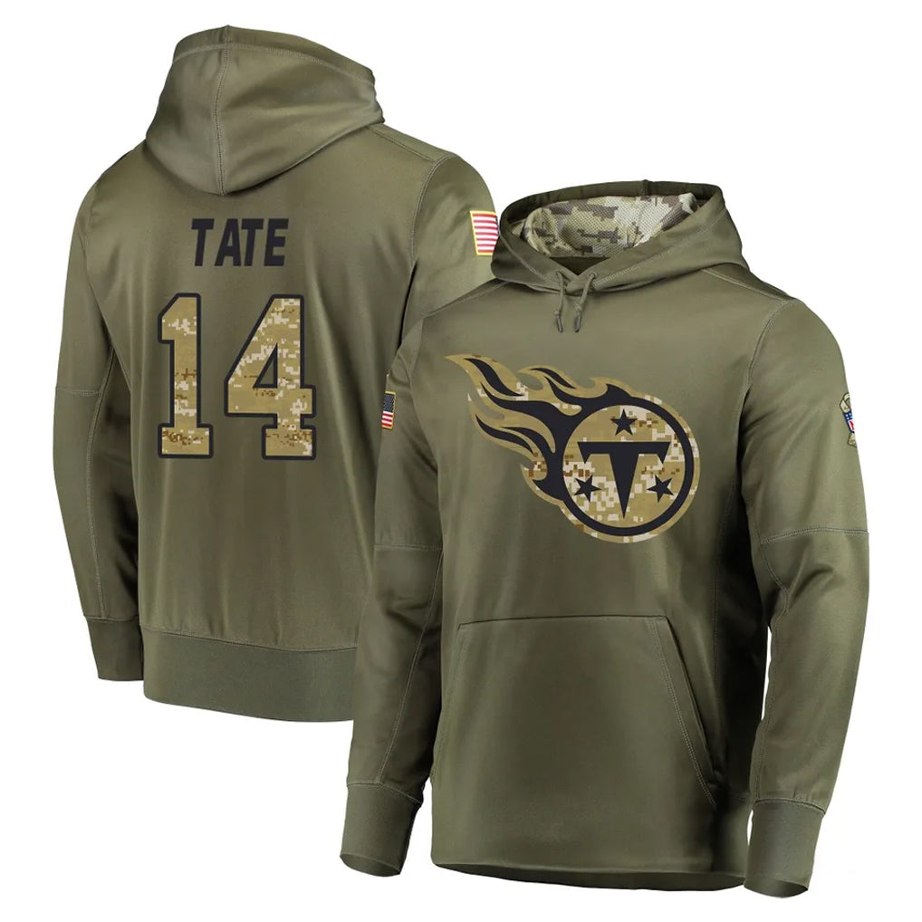 T.Titans #14 Carnell Tate Player Olive Salute to Service Pullover Hoodies Home Game Gdoa Stitched Jerseys