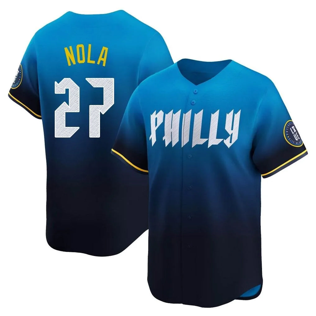 P.Phillies #27 Aaron Nola Player Blue City Connect Home Limited Fdoa Stitched Jerseys